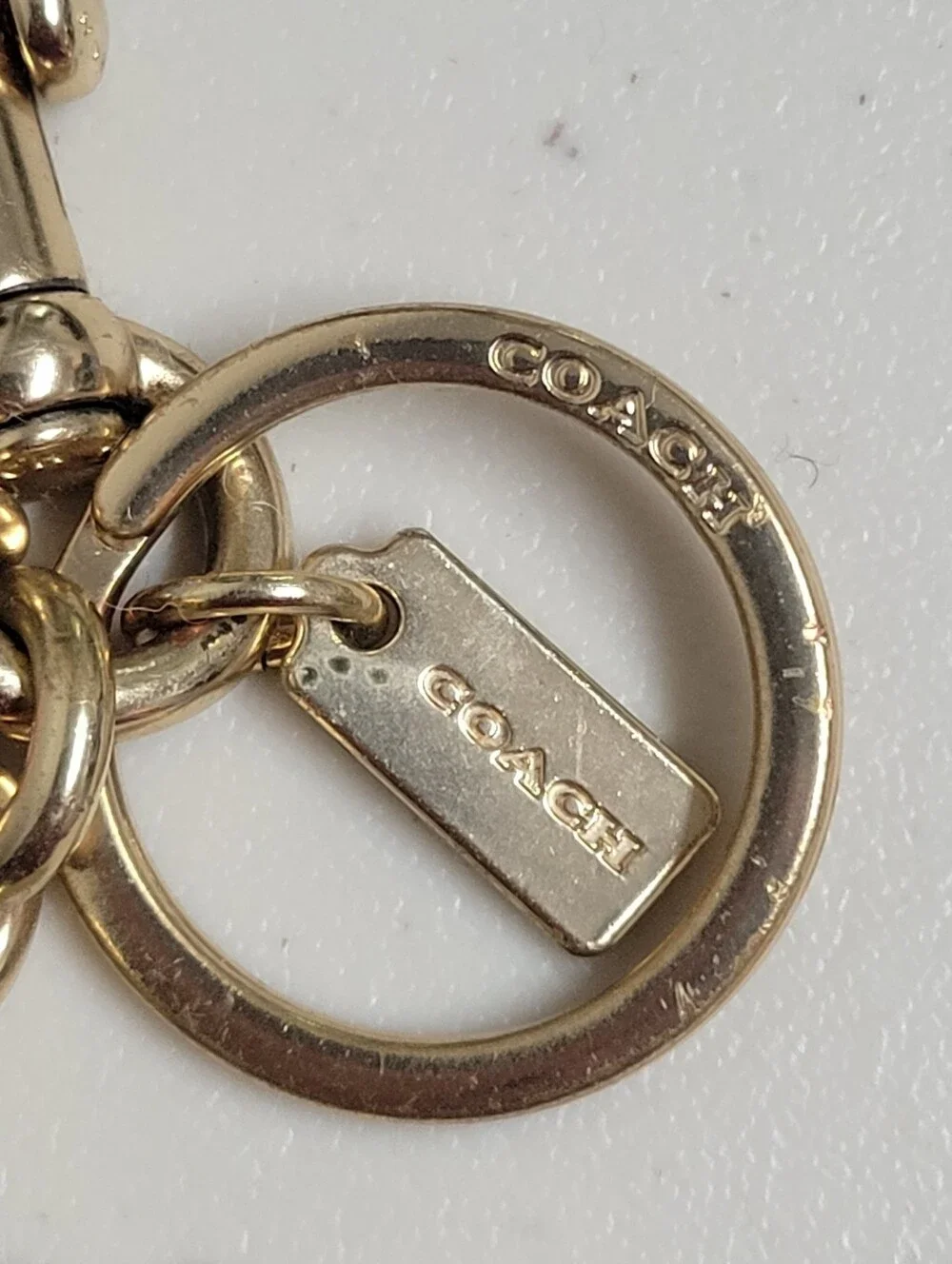 Coach Signature C Logo Pink Tea Rose Flower Bag Charm Keychain Goldtone.